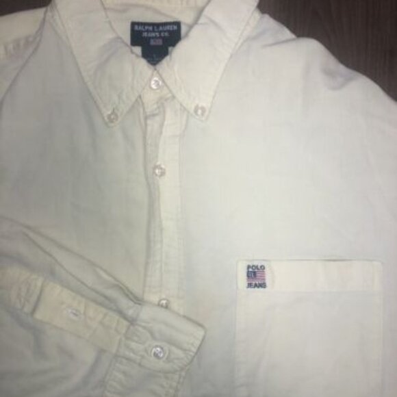 Ralph Lauren Polo Jeans Co Large Yellow Long Sleeve Button Up Shirt Cotton Vtg - Picture 1 of 10